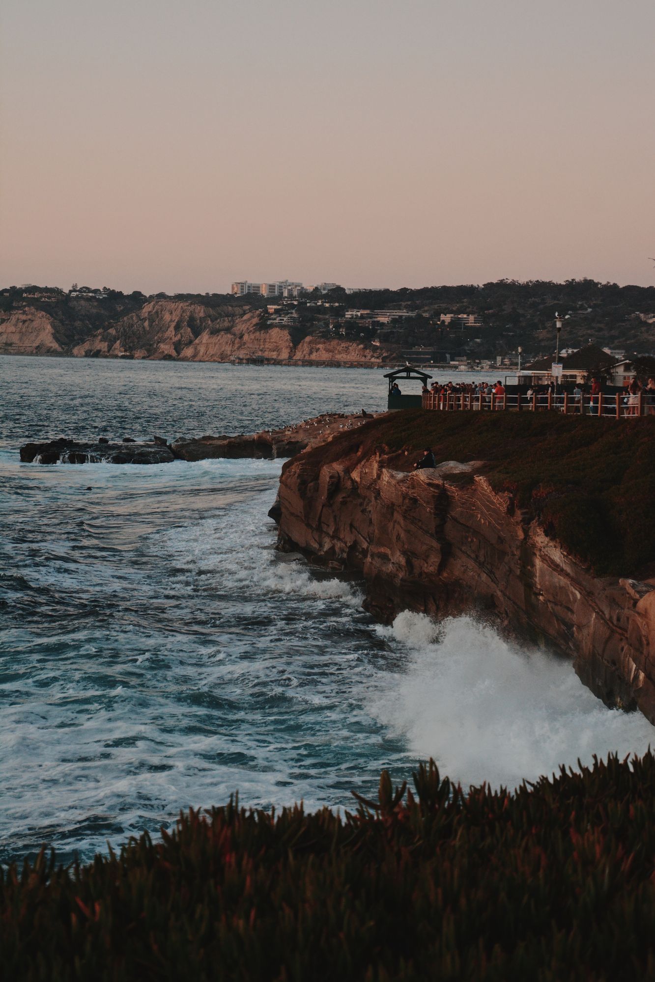 Coastal cliffs at dusk